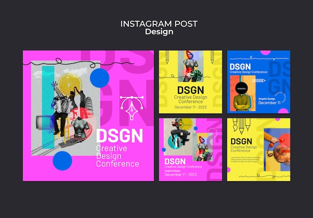 PSD grátis conjunto de postagens do instagram de conceito de design