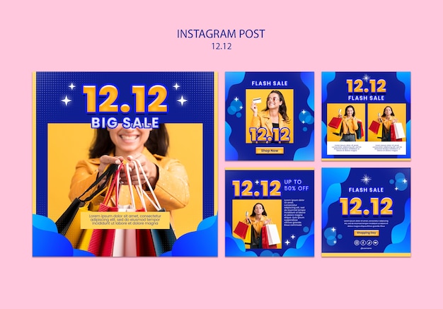 PSD grátis conjunto de postagens do instagram de venda instantânea de inverno