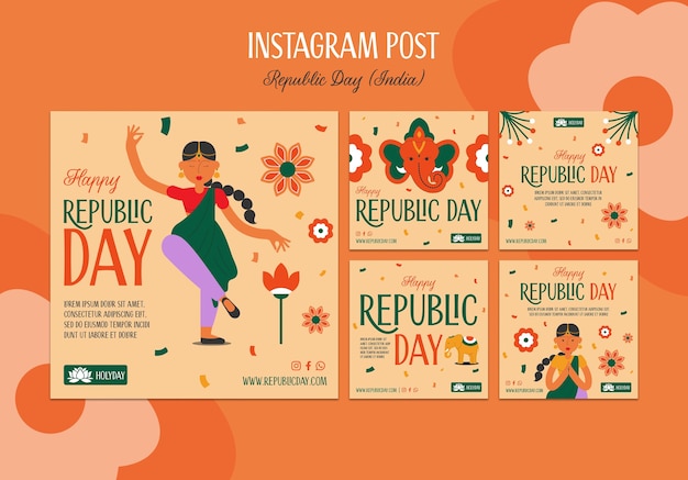 PSD grátis conjunto de postagens do instagram do dia da república desenhadas à mão