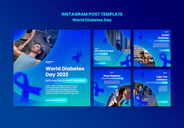 PSD grátis conjunto de postagens do instagram do dia mundial do diabetes