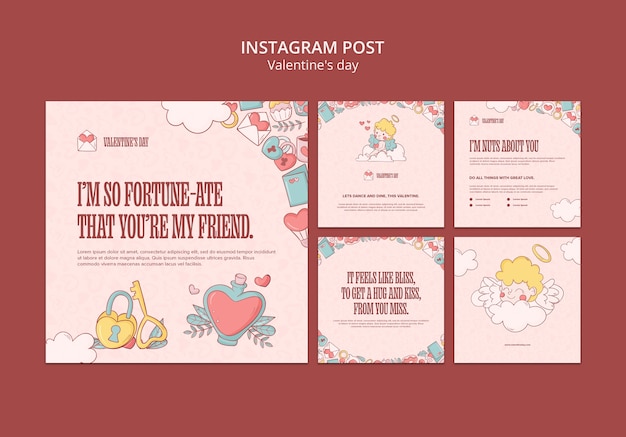 Conjunto de postagens do Instagram para celebração do dia dos namorados