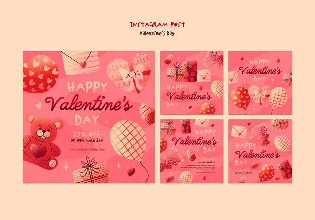 Conjunto de postagens do Instagram para celebração do dia dos namorados