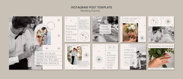 PSD grátis conjunto mínimo de postagens do instagram de planejador de casamento