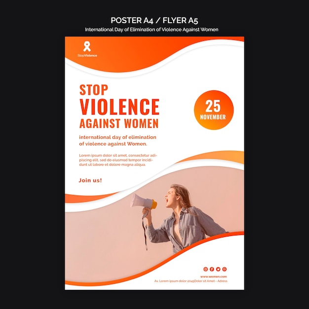 PSD grátis conscientização sobre a violência contra as mulheres pôster a4 com foto