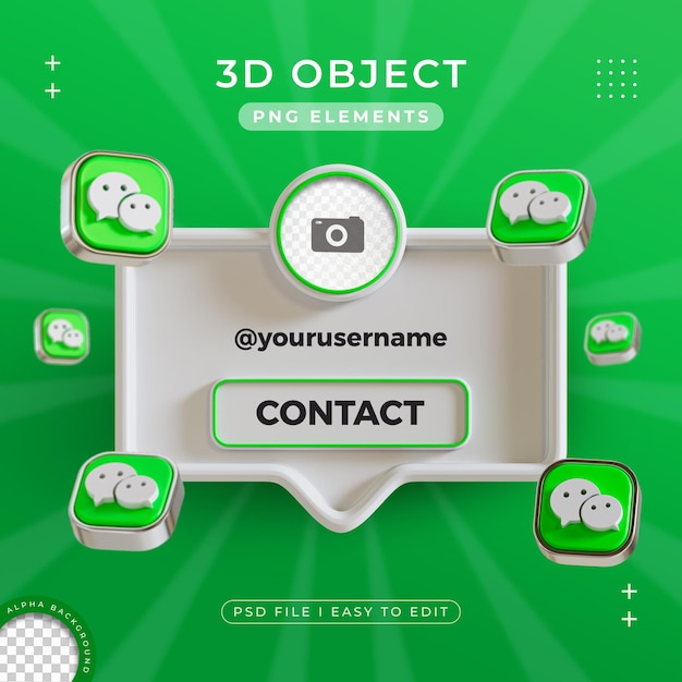 PSD grátis contacte-nos no perfil do wechat mídia social renderização 3d isolada para composição