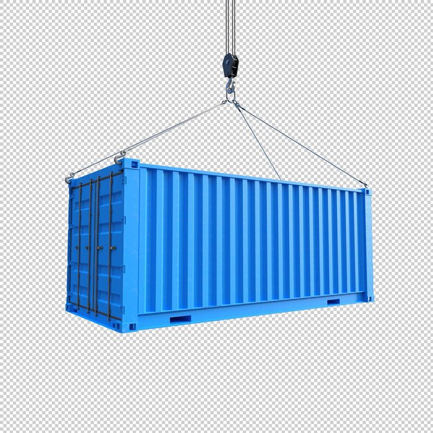 Container de carga azul em fundo transparente
