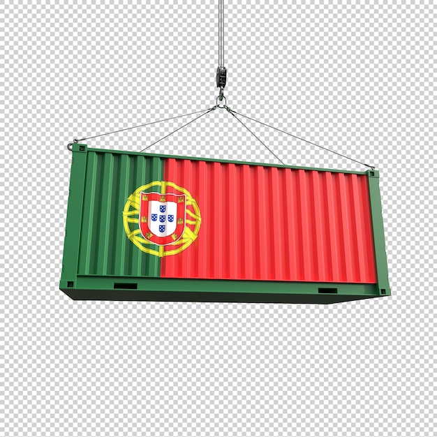 PSD grátis container marítimo com bandeira de portugal sobre fundo transparente