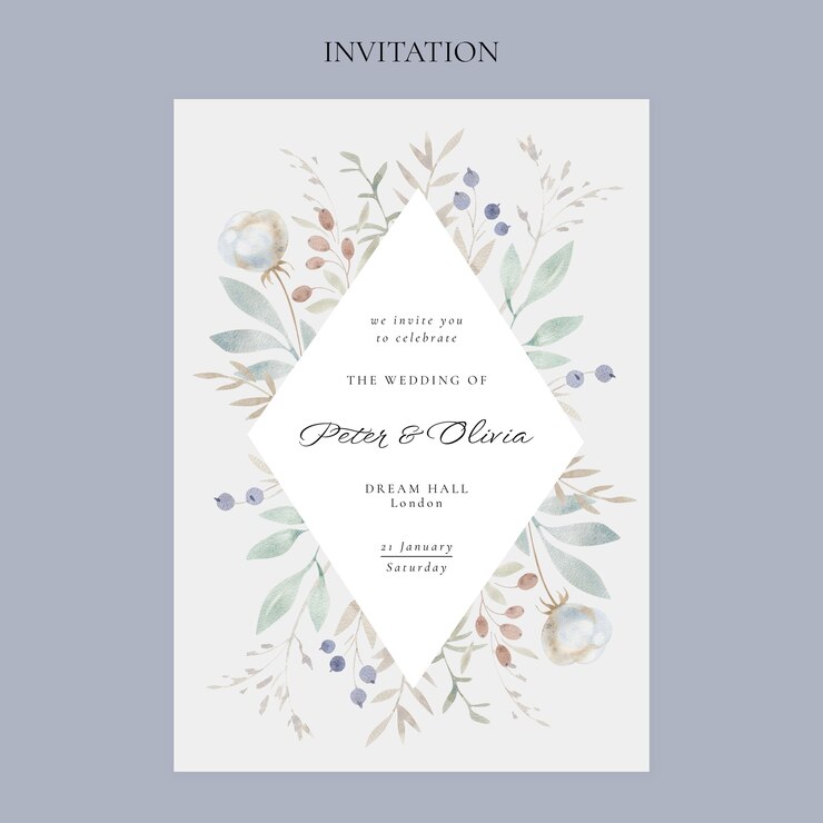 PSD grátis convite de casamento de inverno em aquarela