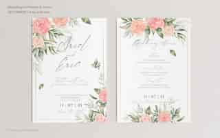 PSD grátis convite de casamento floral e modelo de menu