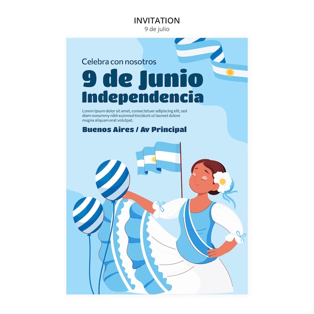 Convite de dia da independência argentina de design plano