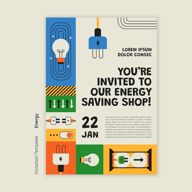 Convite de redução de energia de design plano