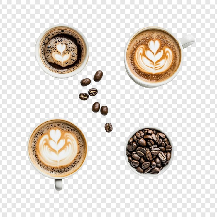 PSD grátis copos de café aromáticos e feijões assados arte deliciosa do latte