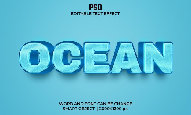 Cor azul oceano efeito de texto editável em 3d psd premium com fundo