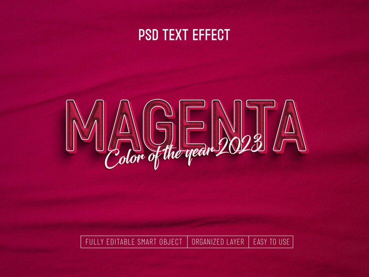 PSD grátis cor magenta do ano 2023 efeito de texto em estilo 3d