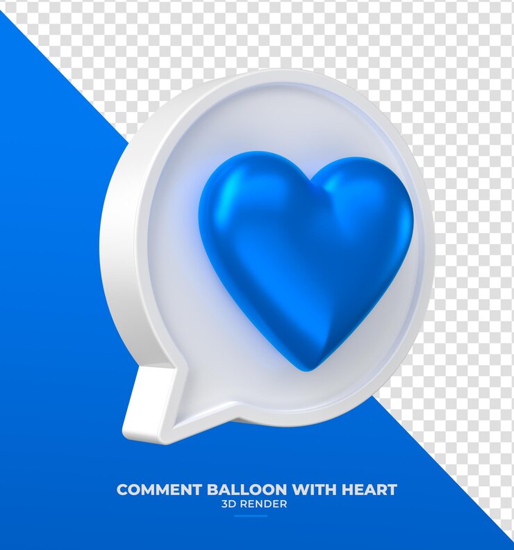 PSD grátis coração azul em um símbolo de bolha de chat para campanhas de conscientização em renderização 3d com fundo transparente