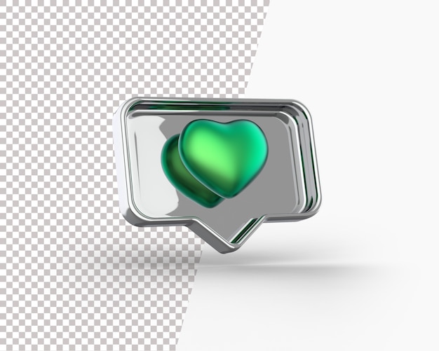 Coração dourado 3D em um ícone de notificação