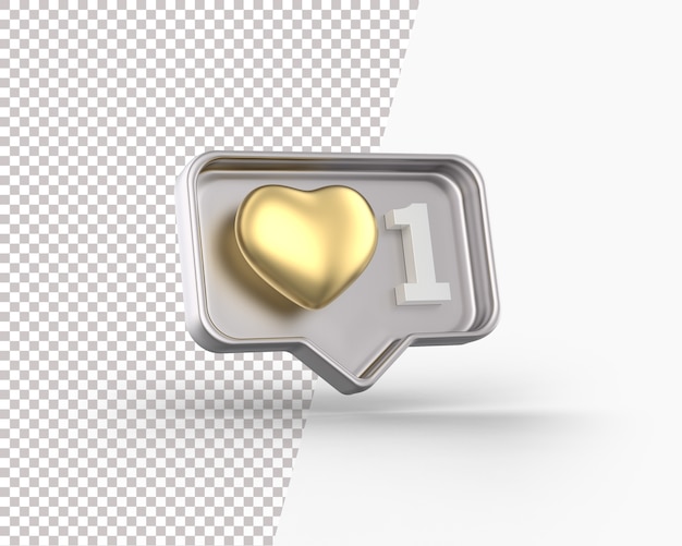 Coração dourado 3d em um ícone de notificação Psd Premium
