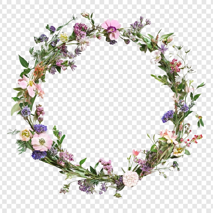 PSD grátis coroa de flores um delicado círculo de flores de primavera