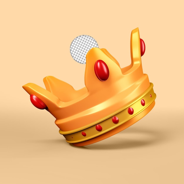 Coroa de ouro do rei com ícone de gema isolado renderização 3d ilustração