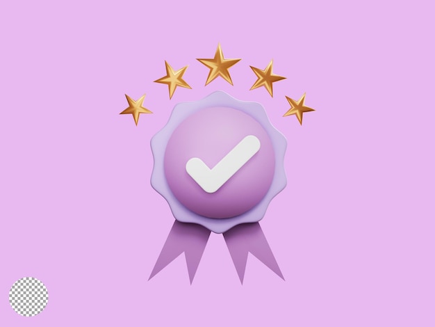 PSD grátis corpo de certificado roxo com cinco estrelas douradas para melhor garantia de qualidade de serviço de produto iso de garantia e conceito de prêmio campeão vencedor por ilustração de renderização 3d