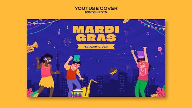PSD grátis cover do youtube da celebração do mardi gras