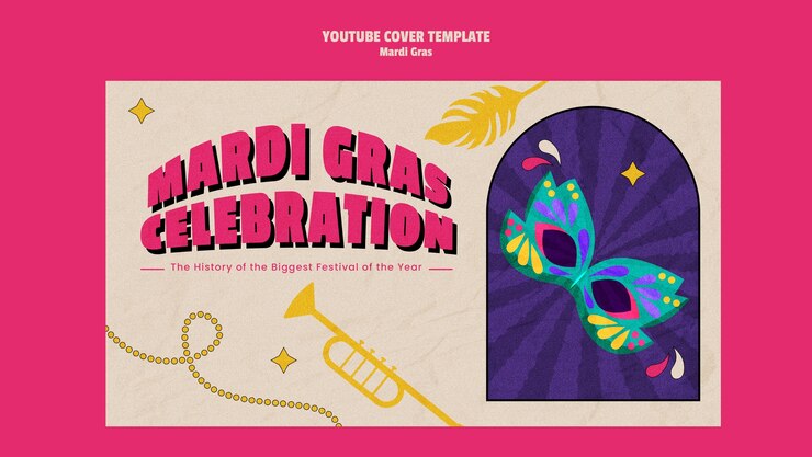 PSD grátis cover do youtube da celebração do mardi gras