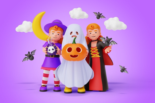 Crianças na ilustração 3d do halloween