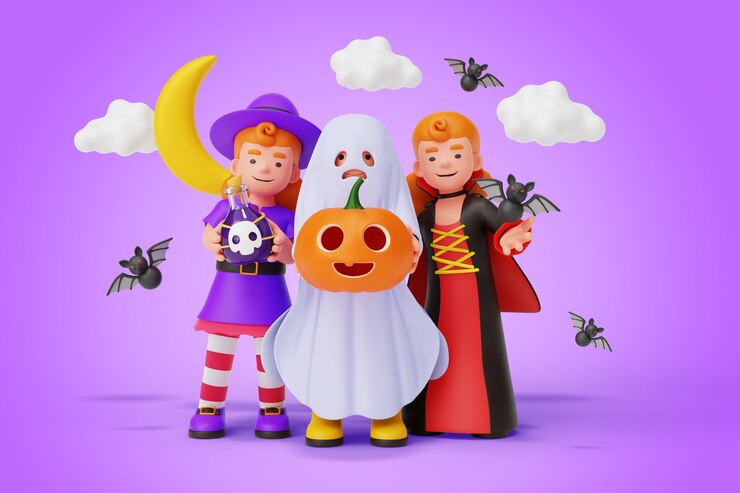 Crianças na ilustração 3D do Halloween