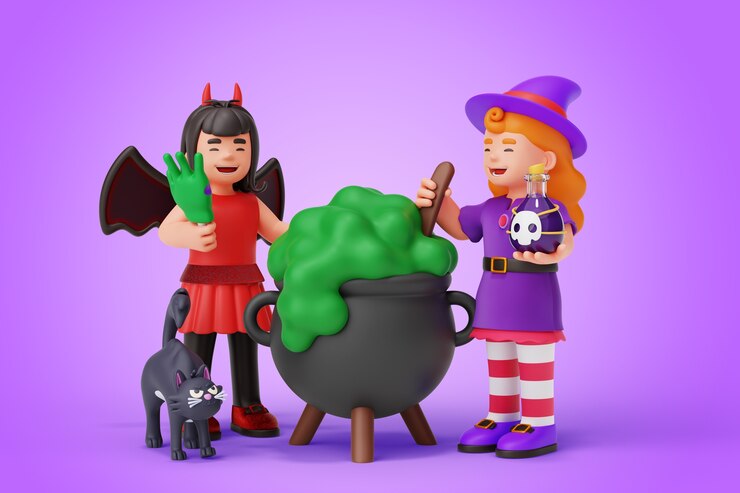 PSD grátis crianças na ilustração 3d do halloween