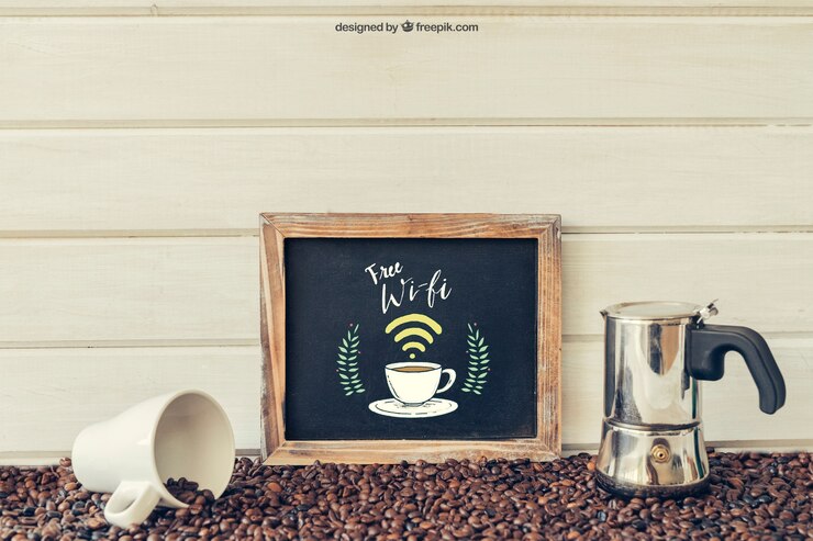 PSD grátis decoração de café com ardósia inclinada