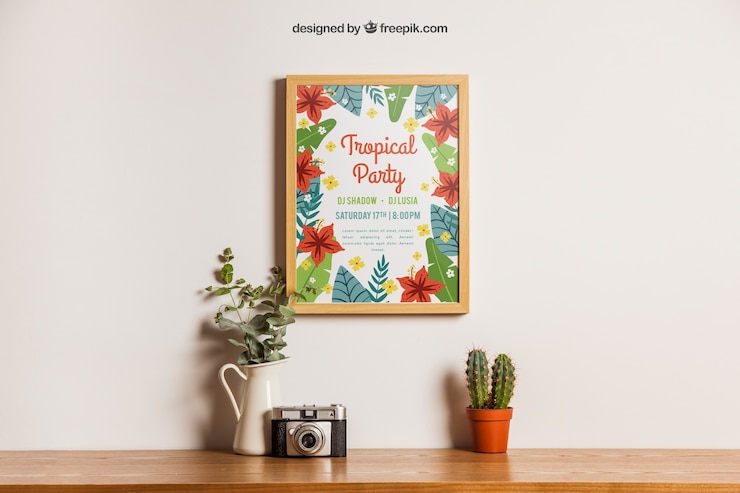 PSD grátis decoração floral de mockup de quadro