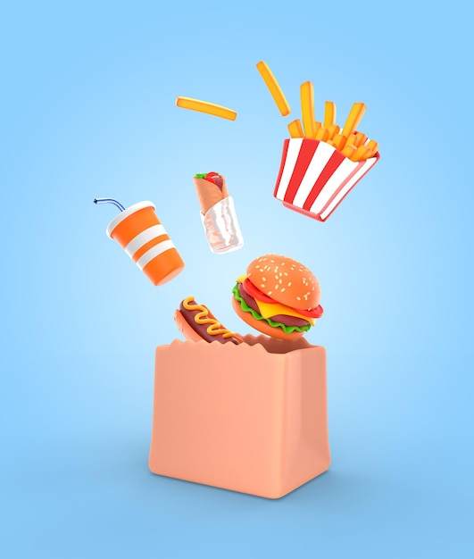 PSD grátis deliciosa maquete de renderização de fast food