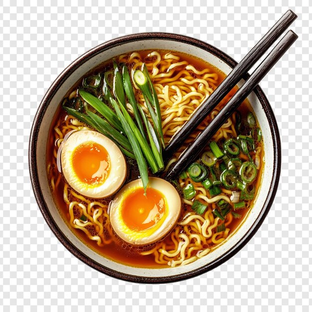 Deliciosa tigela de ramen com ovos cozidos e cebolas de primavera