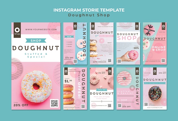 PSD grátis deliciosas histórias do instagram da loja de donuts