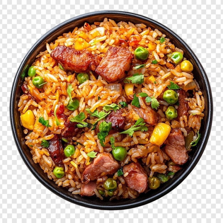 PSD grátis delicioso arroz frito de porco com ervilhas e milho