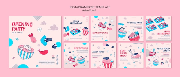 PSD grátis delicioso conjunto de postagens do instagram de comida asiática