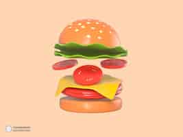 PSD grátis delicioso ícone de hambúrguer isolado 3d render ilustração