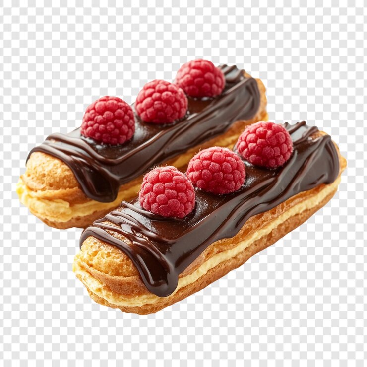 PSD grátis deliciosos eclairs de chocolate com framboesas uma delícia de pastelaria tentadora