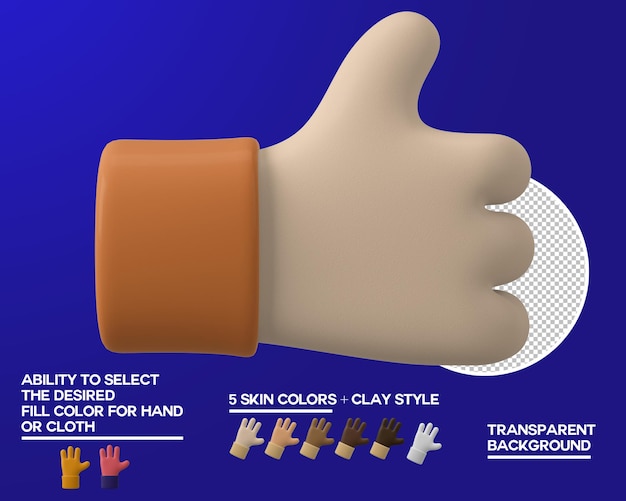 PSD grátis desenho animado gesto de polegar para cima