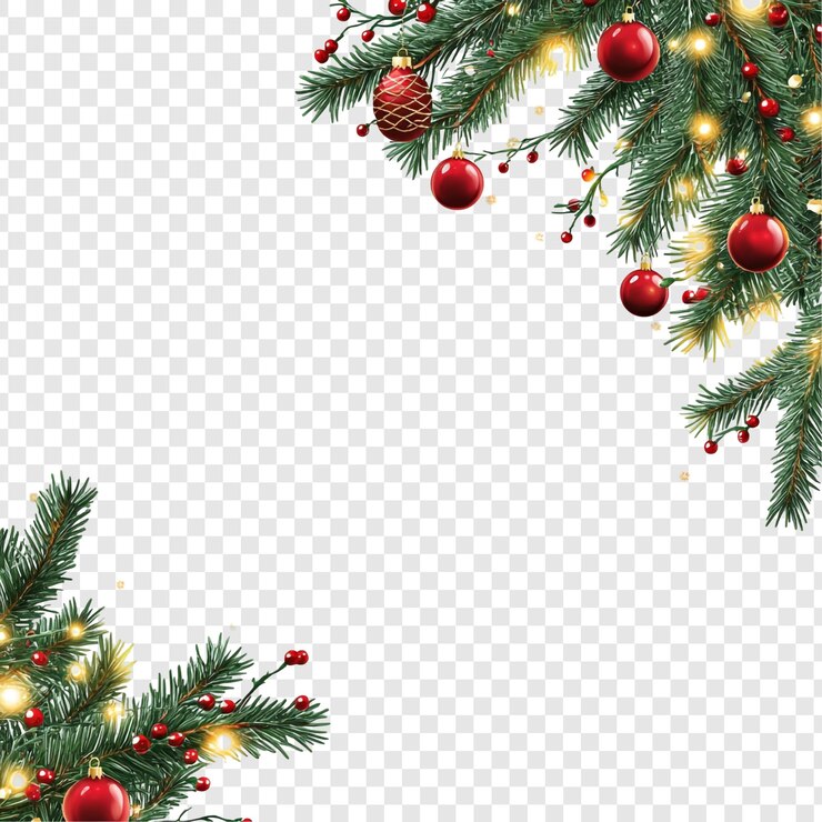PSD grátis desenho de borda de canto de natal com luzes cintilantes e ornamentos vermelhos