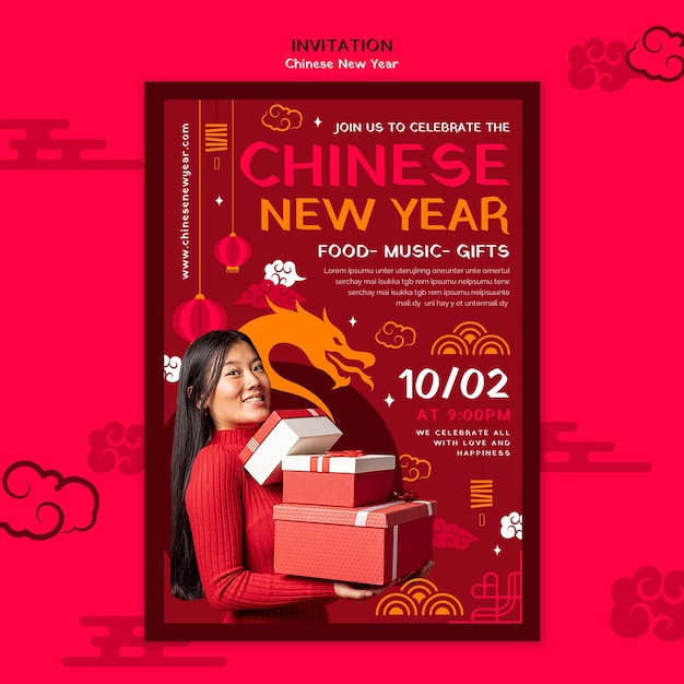 PSD grátis desenho de modelo de ano novo chinês