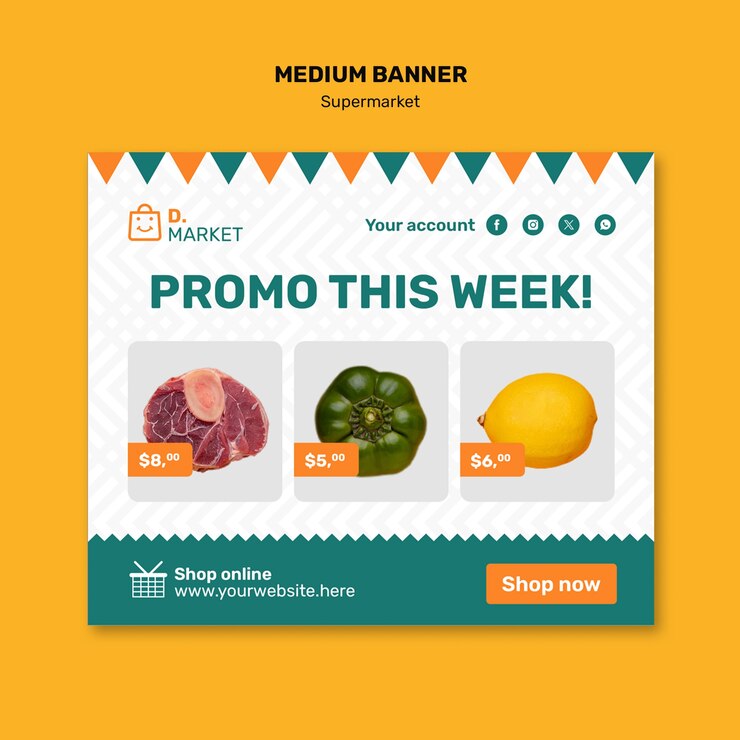 PSD grátis desenho de modelo de banner médio de supermercado