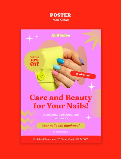 Desenho de modelo de cartaz de salão de unhas