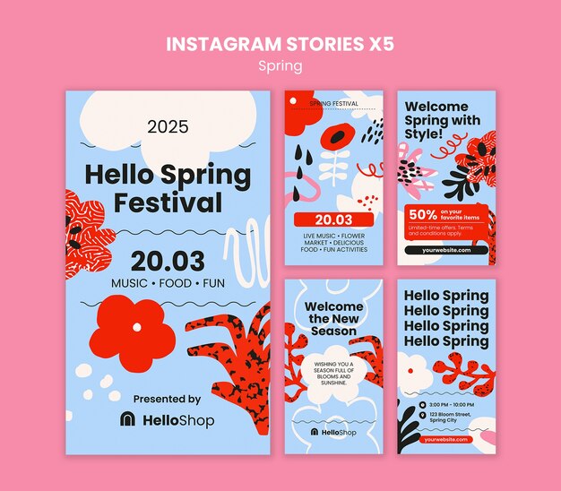 Desenho de modelo de história do Instagram do festival de primavera