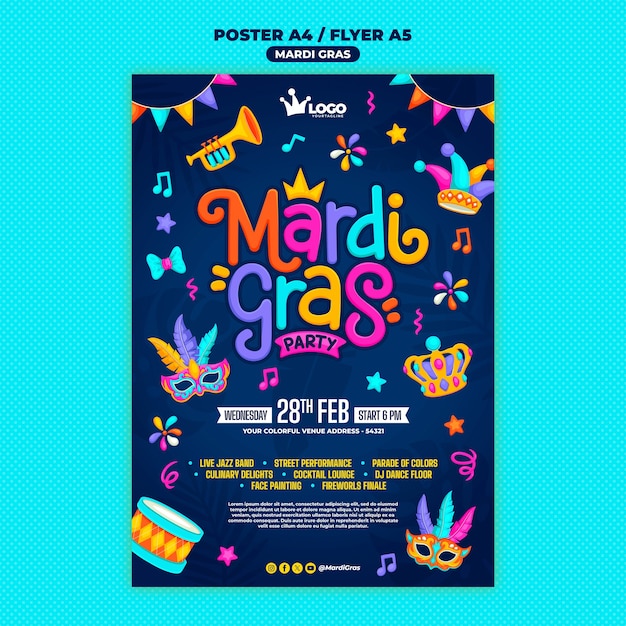 PSD grátis desenho de modelo de mardi gras