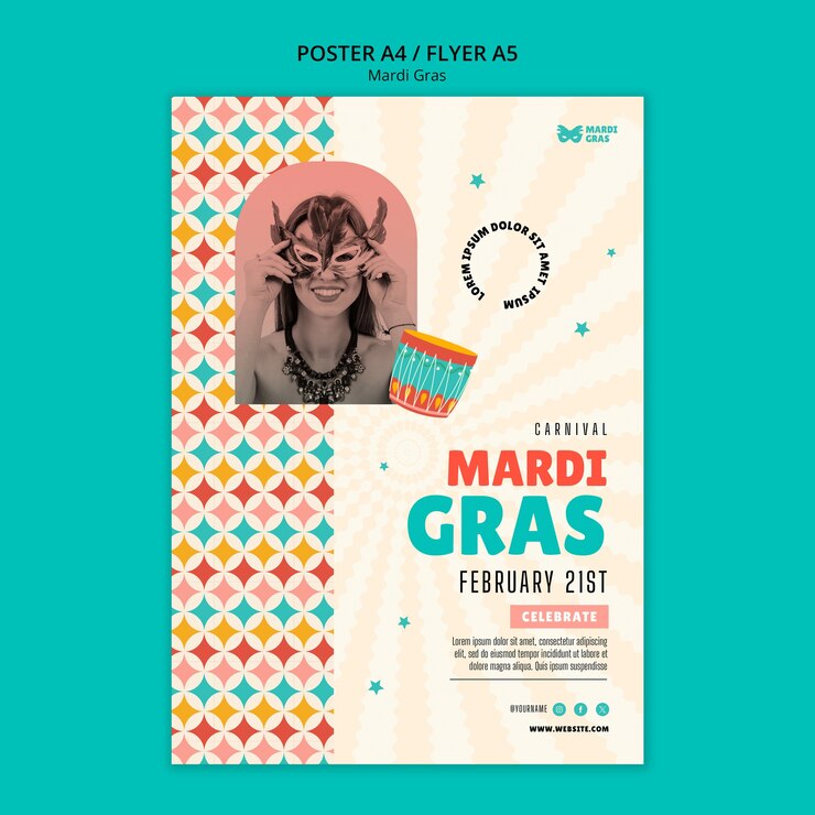 PSD grátis desenho de modelo de mardi gras