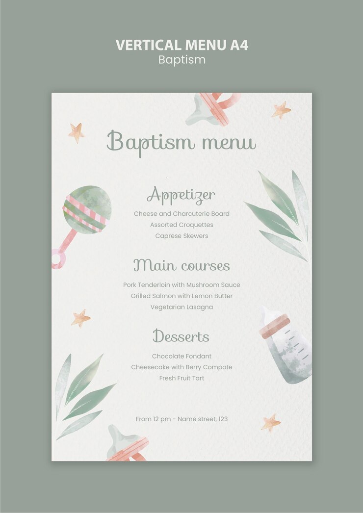 PSD grátis desenho de modelo de menu de batismo