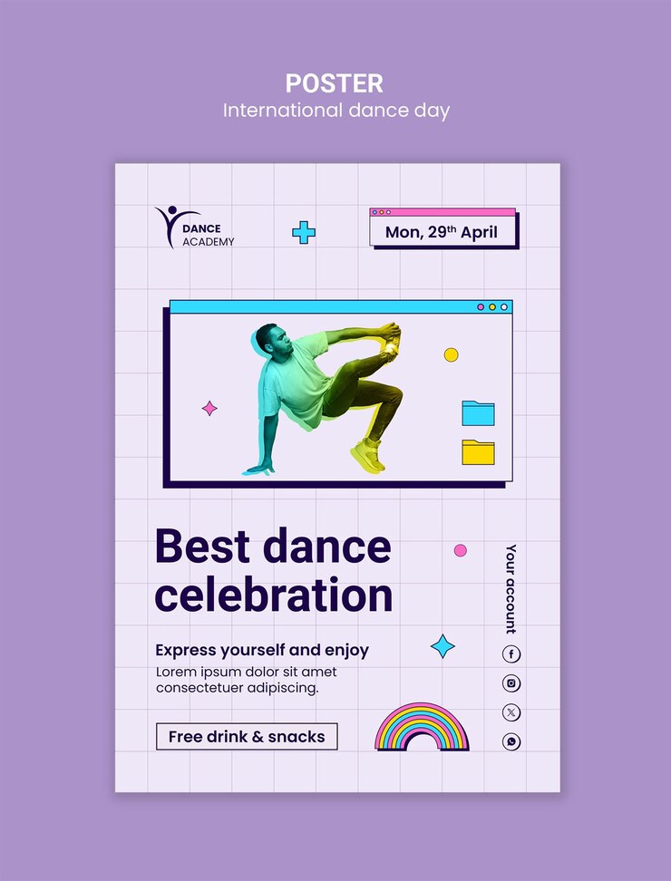 PSD grátis desenho de modelo do dia internacional da dança