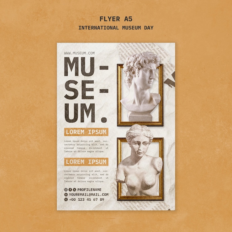 PSD grátis desenho de modelo do dia internacional dos museus