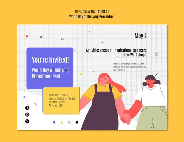 Desenho de modelo do Dia Mundial da Prevenção do Bullying